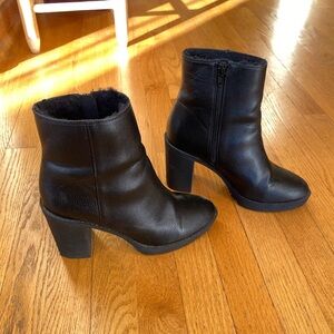 Black Fur Lined Leather Ankle Boots
